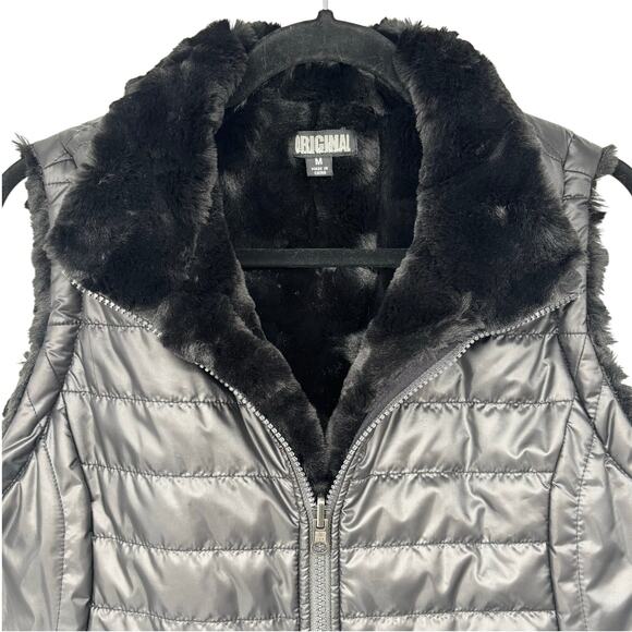 Nicole Miller Original Black Reversible Faux Fur Puff Vest Size M - Picture 4 of 7